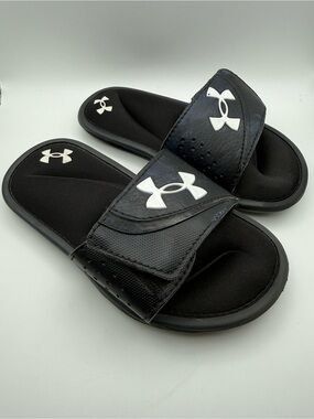 Under Armour Black Kids' Slide Sandals White Logos Toddler Size 11k Like New